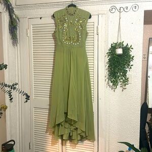 ASOS prom special evening dress real lime green with chest n back beaded M pixie